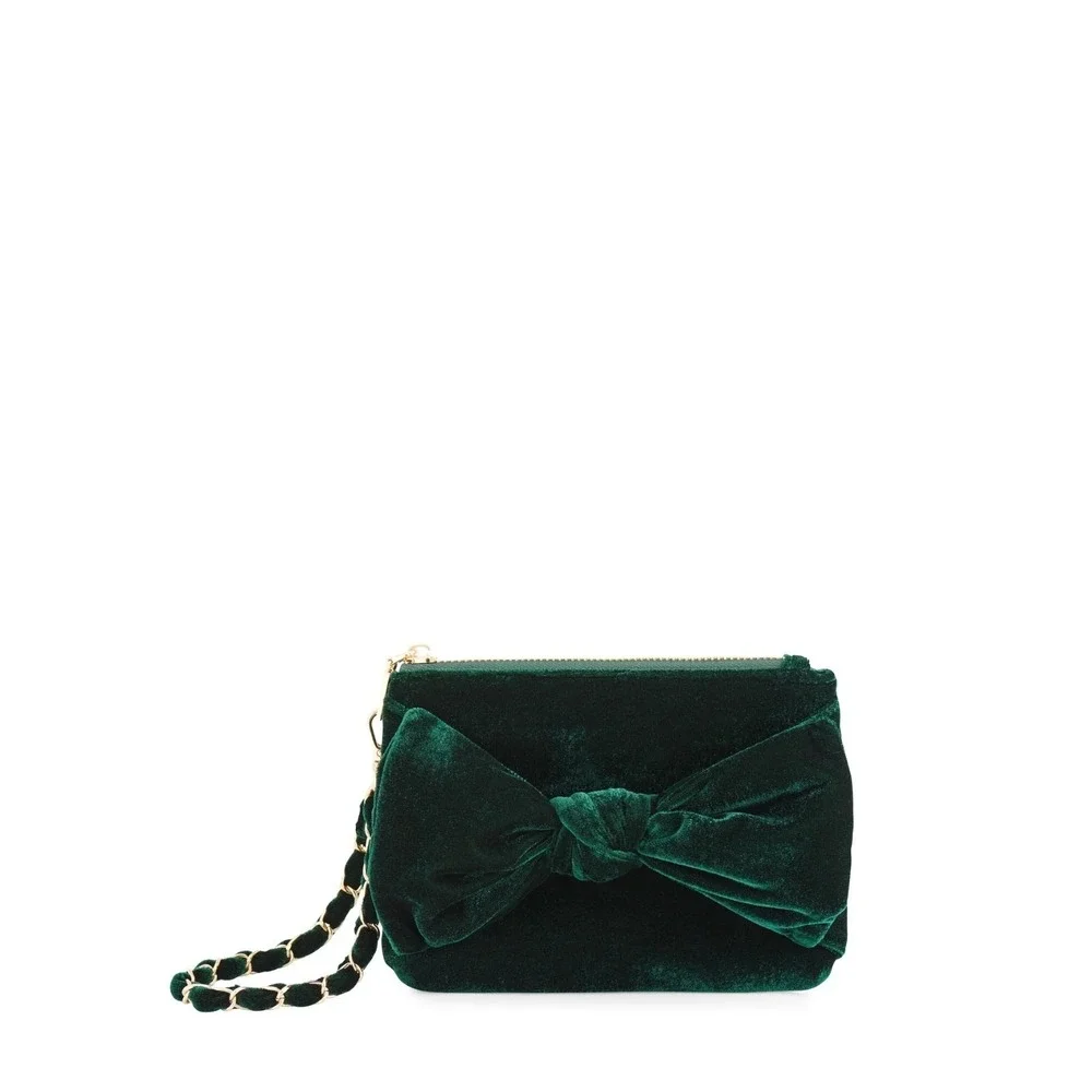 NWT‎ Shiraleah Emerald Green Bea Bow Wristlet With Velvet & Gold Chain